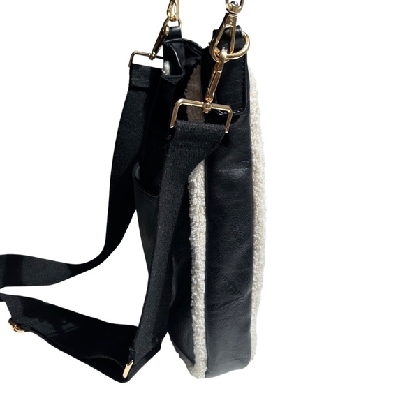 Ah-Dorned Sherpa Trim Vegan Leather Crossbody Shoulder Bag - Picture 3 of 12